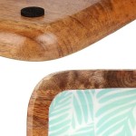 Decorațiune pentru Centrul Mesei Gift Decor Alb Maro Verde Rășină Lemn de mango 38 x 15 cm Frunza a unei plante