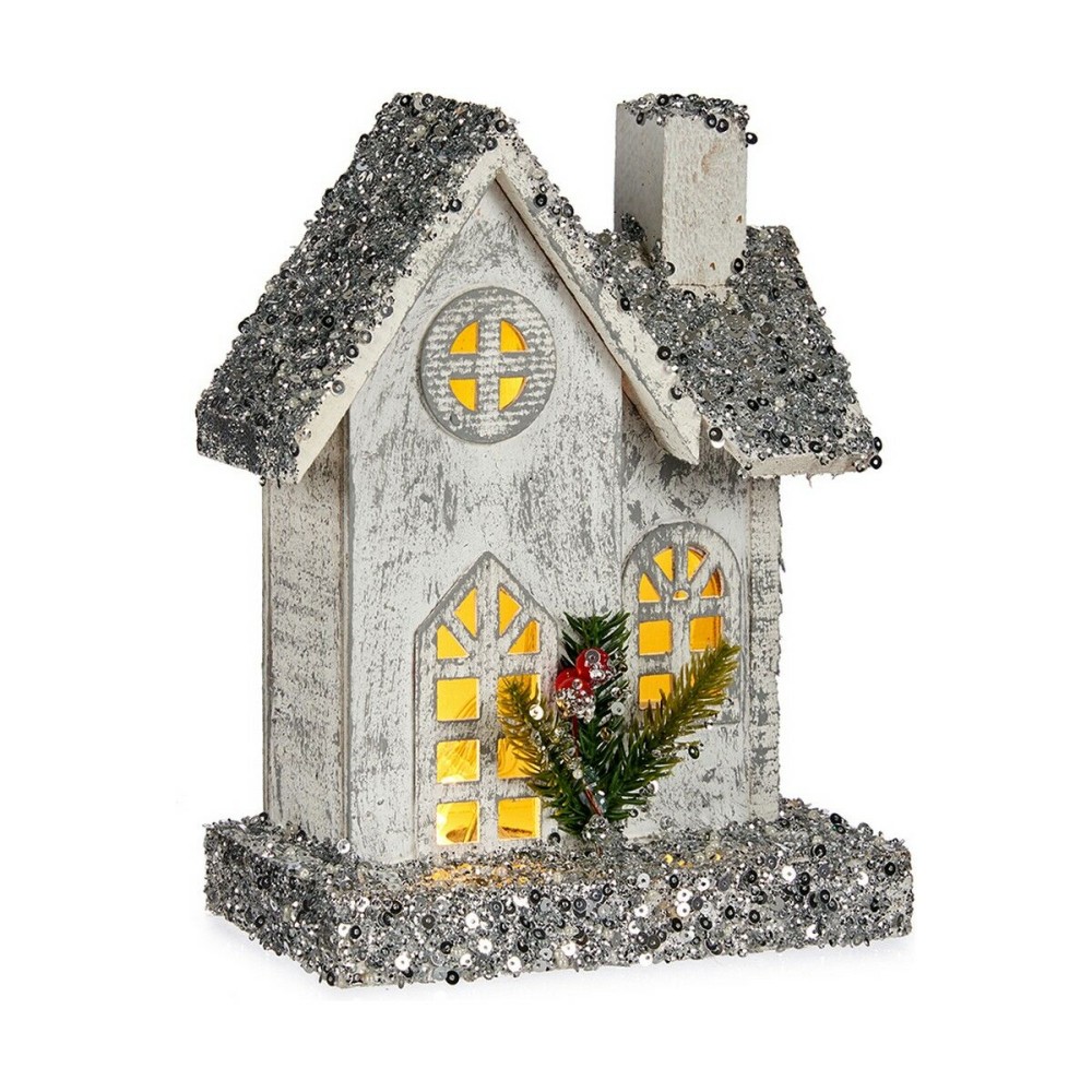Figură Decorativă Krist+ Alb Gri Purpurină Casă Crăciun 19,5 x 25 x 9 cm Lumină LED