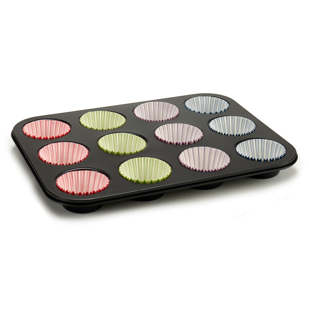 Modele pentru Brioșe Kinvara Albastru Negru Roșu Verde Mov Multicolor 7 x 7 x 3 cm 35 x 3 x 26,5 cm Tavă pentru Cuptor (12 Unită