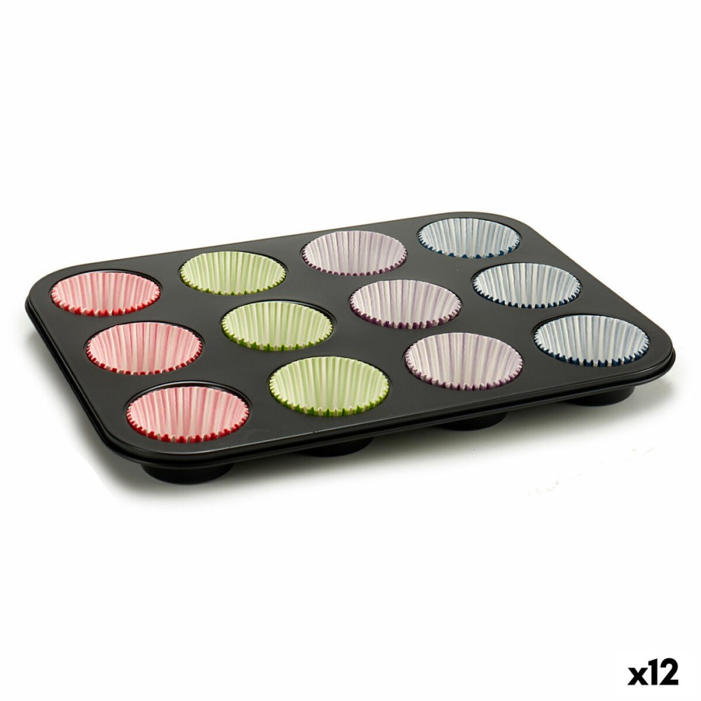 Modele pentru Brioșe Kinvara Albastru Negru Roșu Verde Mov Multicolor 7 x 7 x 3 cm 35 x 3 x 26,5 cm Tavă pentru Cuptor (12 Unită