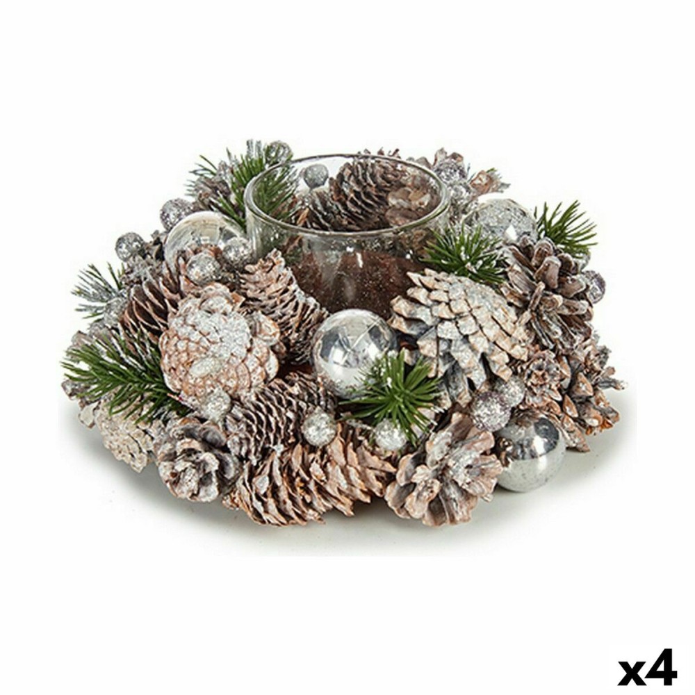 Suport de lumânări de Crăciun Krist+ Alb Transparent Argintiu 19 x 9 x 19 cm (4 Unități)