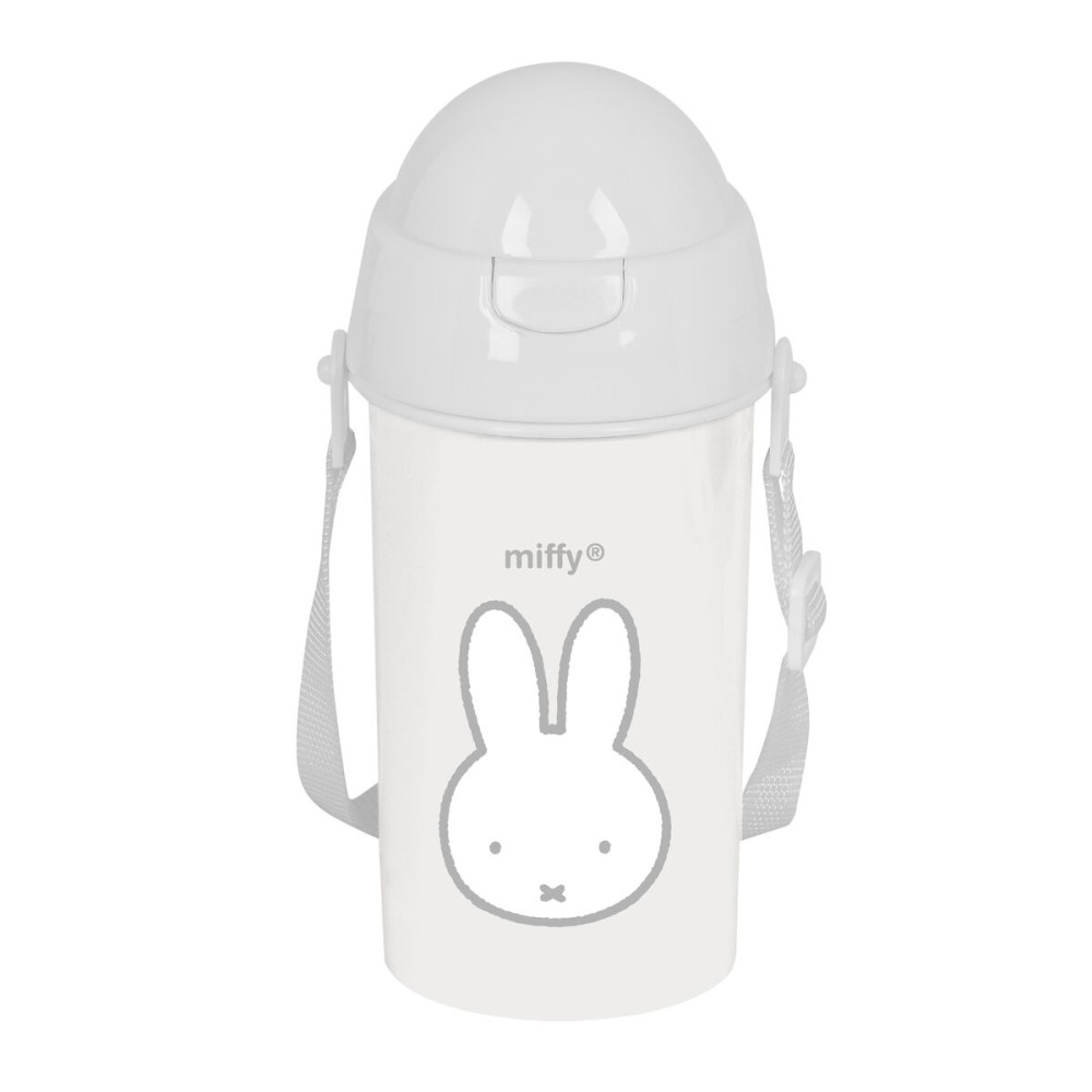 Sticlă cu Capac și Pai Miffy Niebla Gri PVC 500 ml
