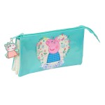 Penar triplu Peppa Pig Pretty flowers Galben Mentă 22 x 12 x 3 cm