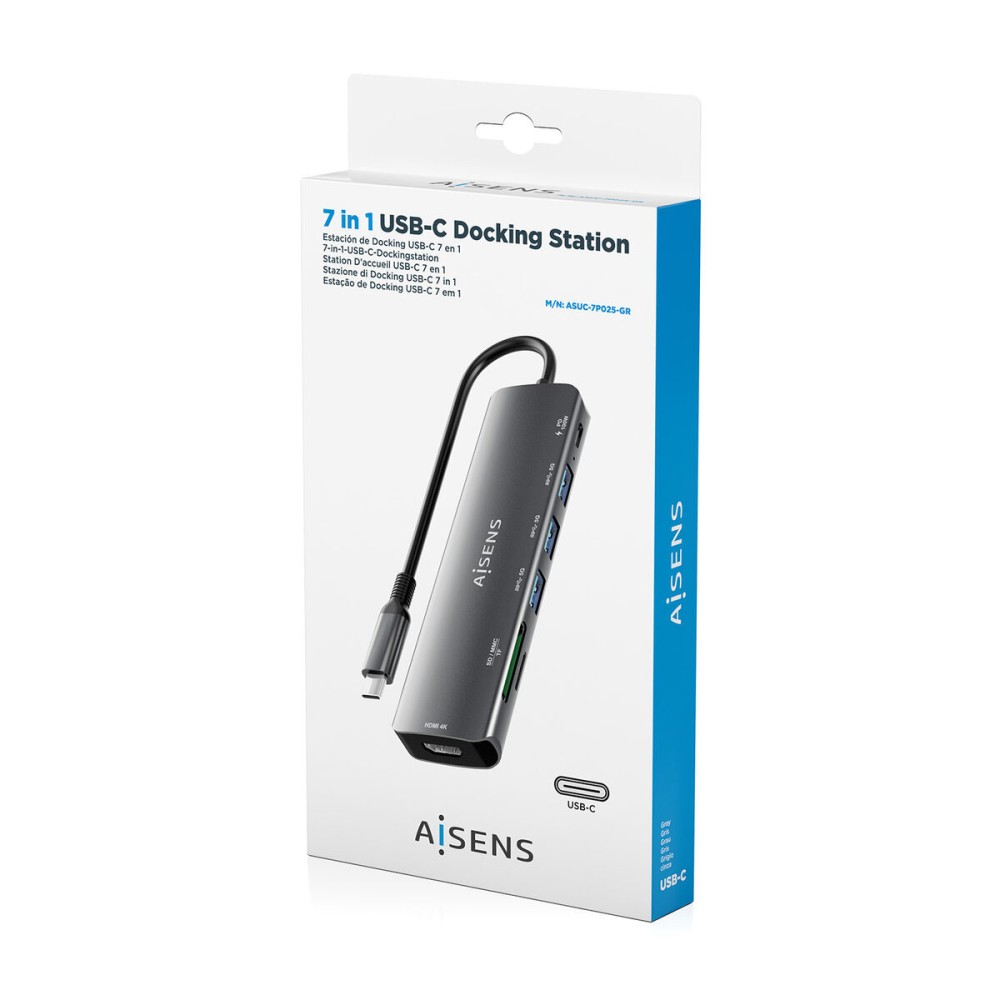 Hub USB Aisens 7 EN 1 Gri 100 W