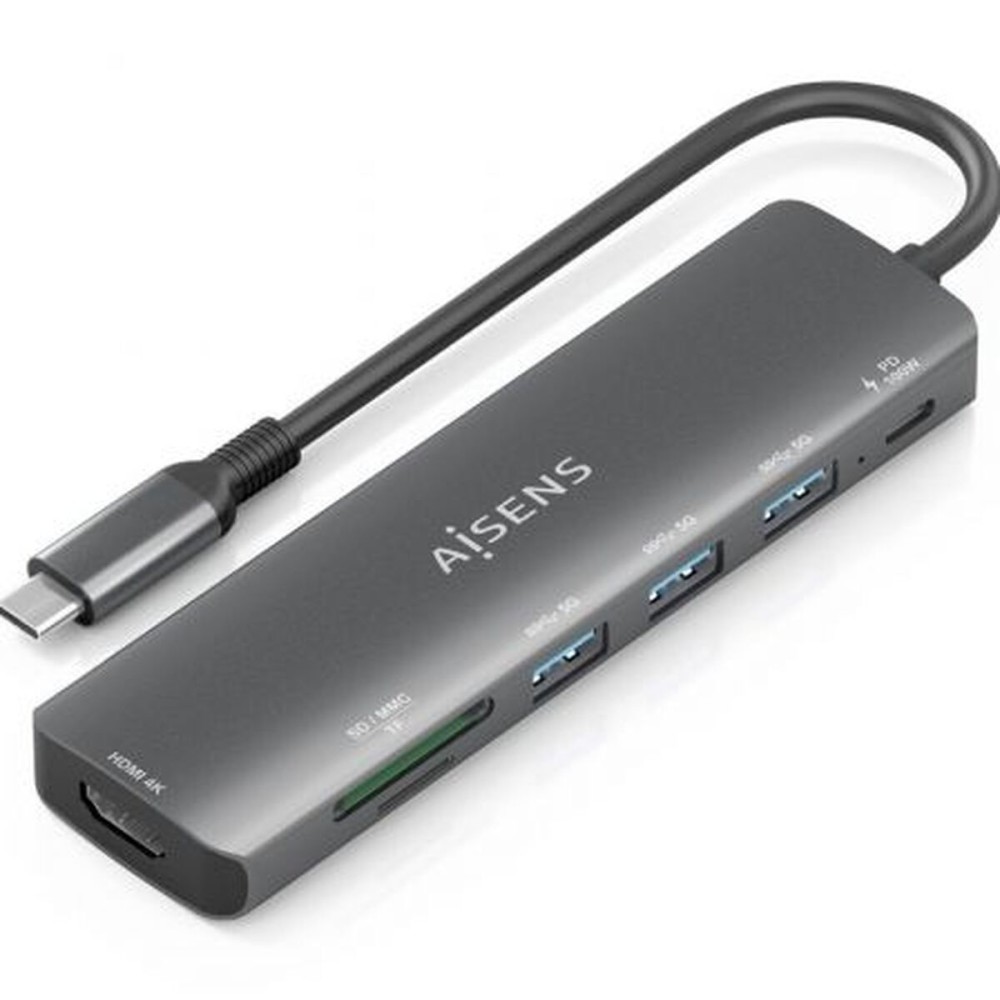 Hub USB Aisens 7 EN 1 Gri 100 W