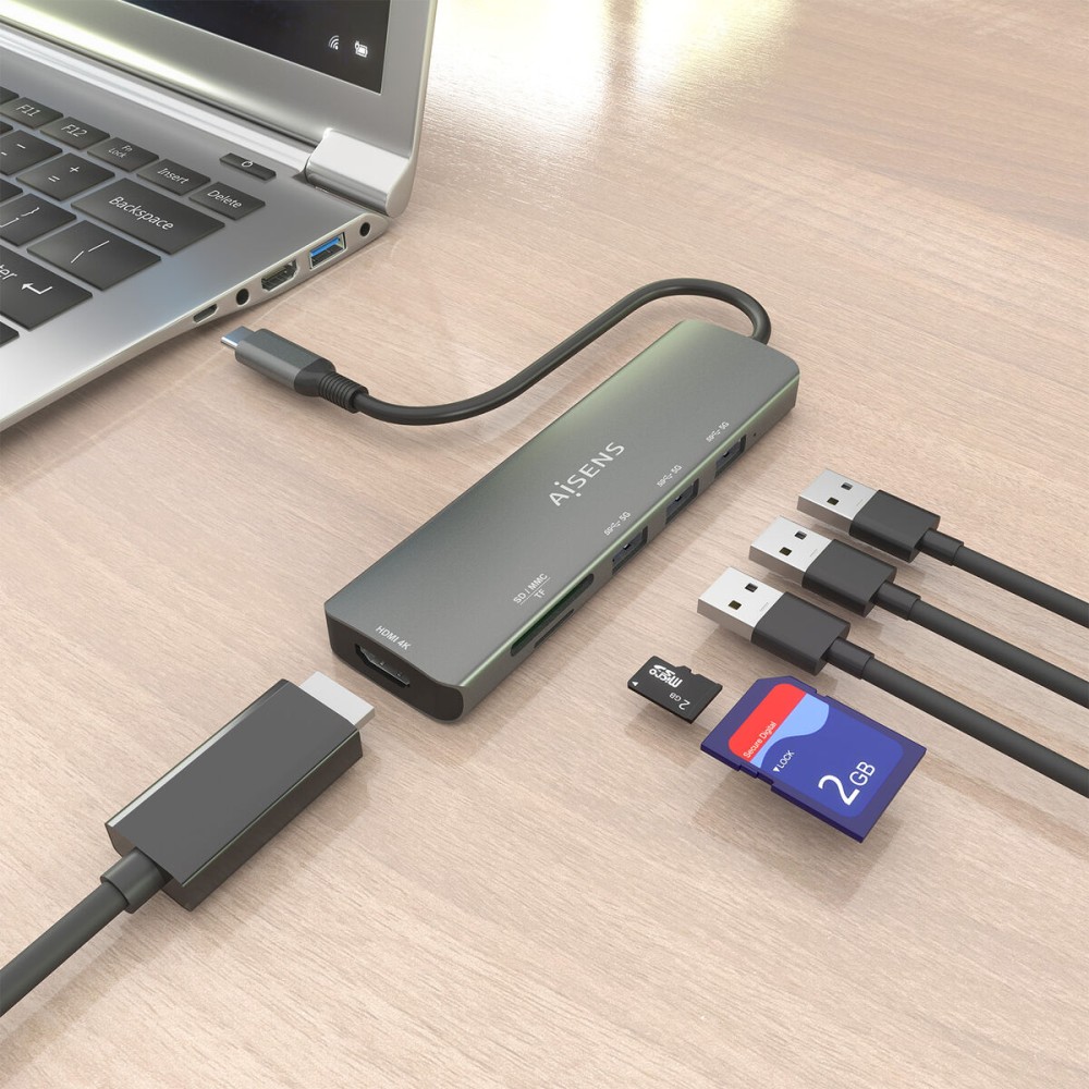 Hub USB Aisens USB-C DOCK 6 EN 1 Gri