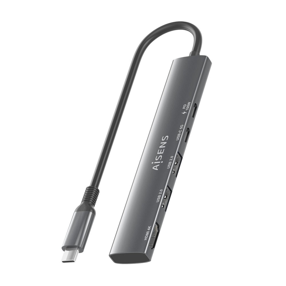 Hub USB Aisens USB-C DOCK 5 EN 1 GRIS Gri 100 W