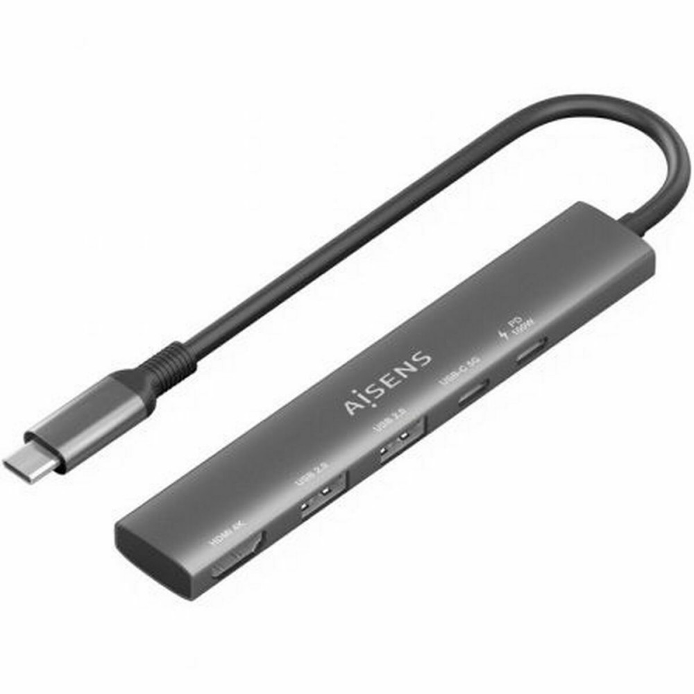 Hub USB Aisens USB-C DOCK 5 EN 1 GRIS Gri 100 W
