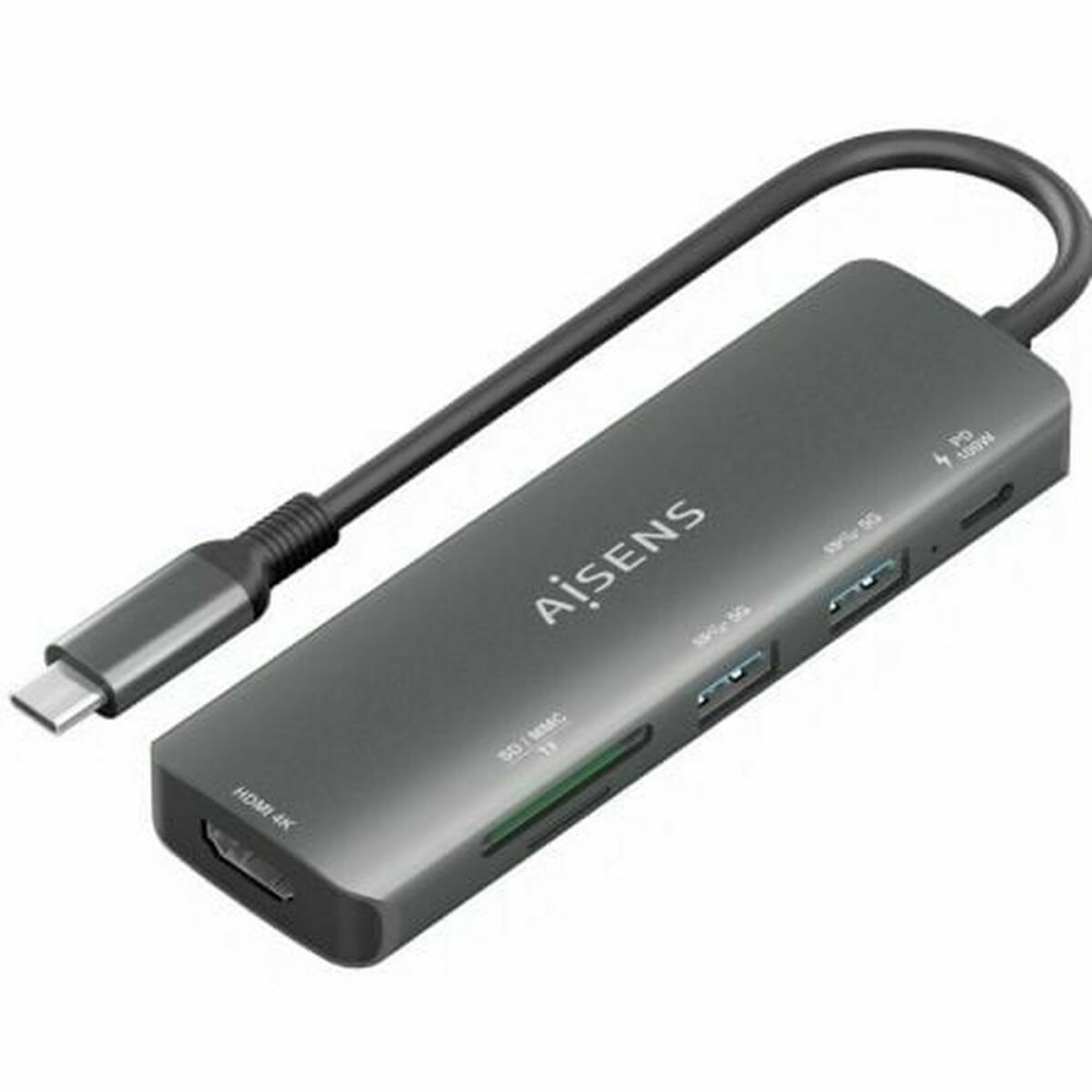 Hub USB Aisens USB-C DOCK 6 EN 1 GRIS Gri 100 W