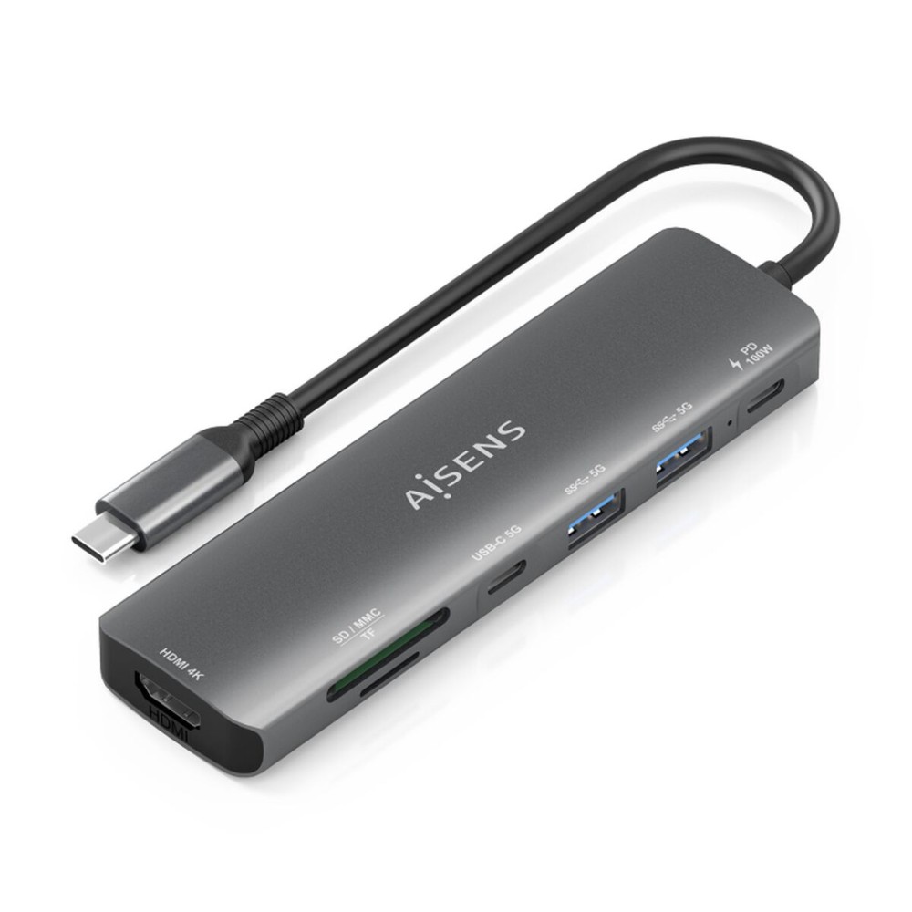 Hub USB Aisens 7 EN 1 Gri 100 W