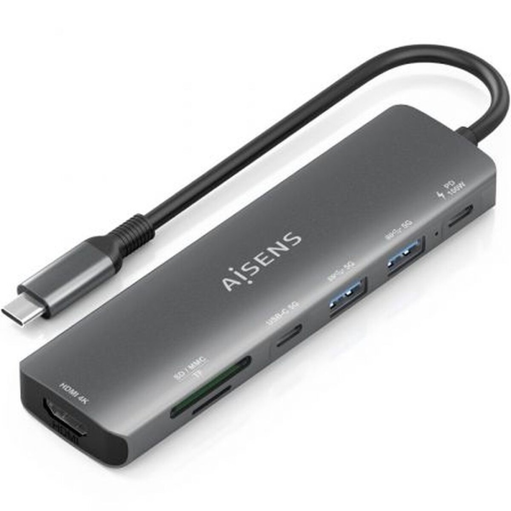 Hub USB Aisens 7 EN 1 Gri 100 W