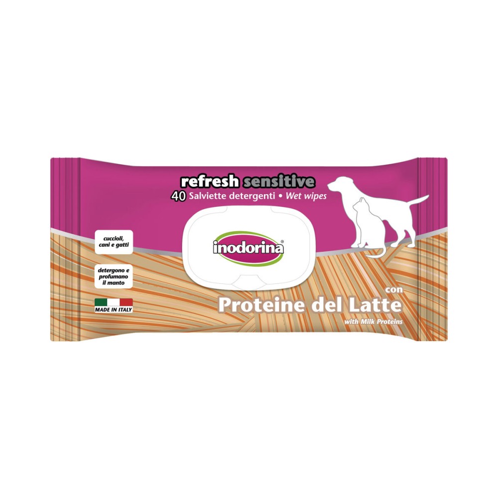 Șervețele umede pentru animale de companie Inodorina REFRESH SENSITIVE Proteine din lapte