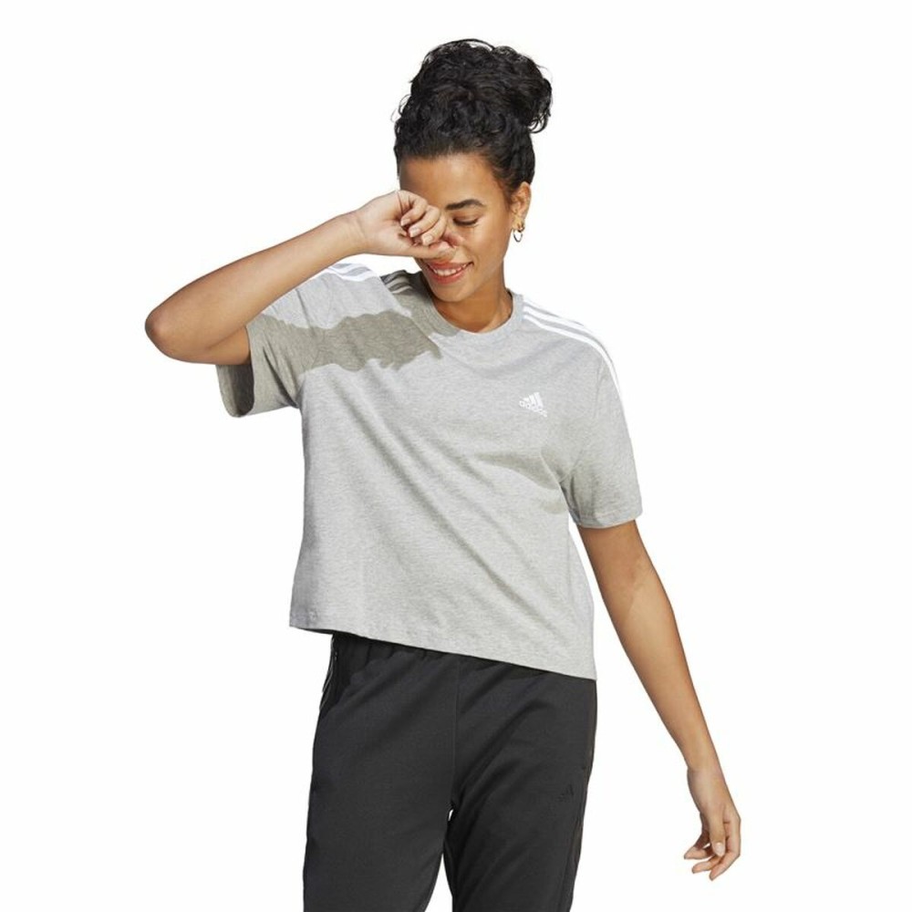 Tricou cu Mânecă Scurtă Femei Adidas 3S Cropped Top Gri deschis (XS)