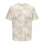 Tricou cu Mânecă Scurtă Bărbați Only & Sons Onskash Reg Leaf Aop Bej