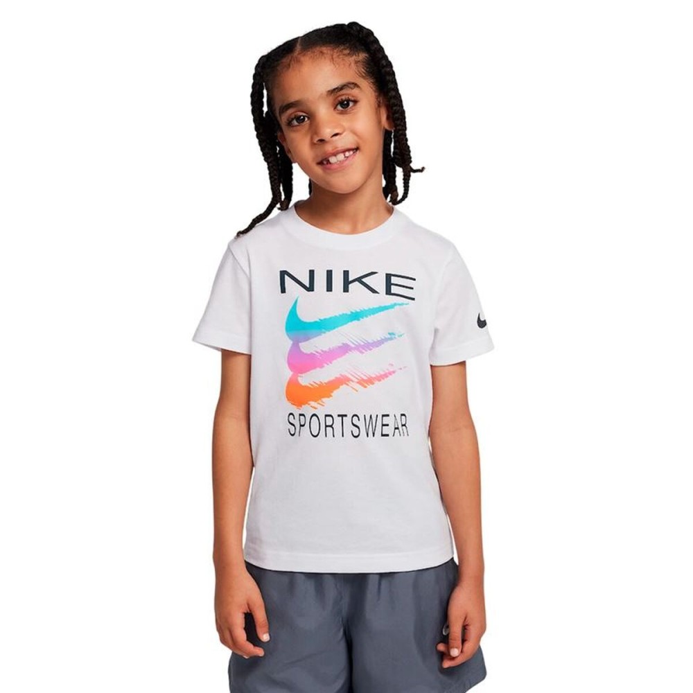 Tricou cu Mânecă Scurtă pentru Copii Nike Sportswear Swoosh Alb