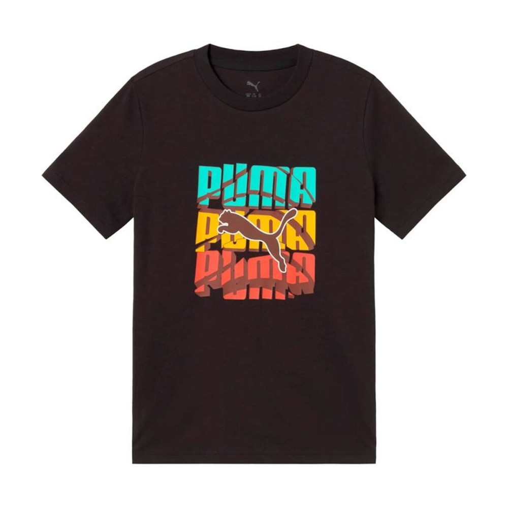 Tricou cu Mânecă Scurtă pentru Copii Puma Graphic Logo Colour Negru