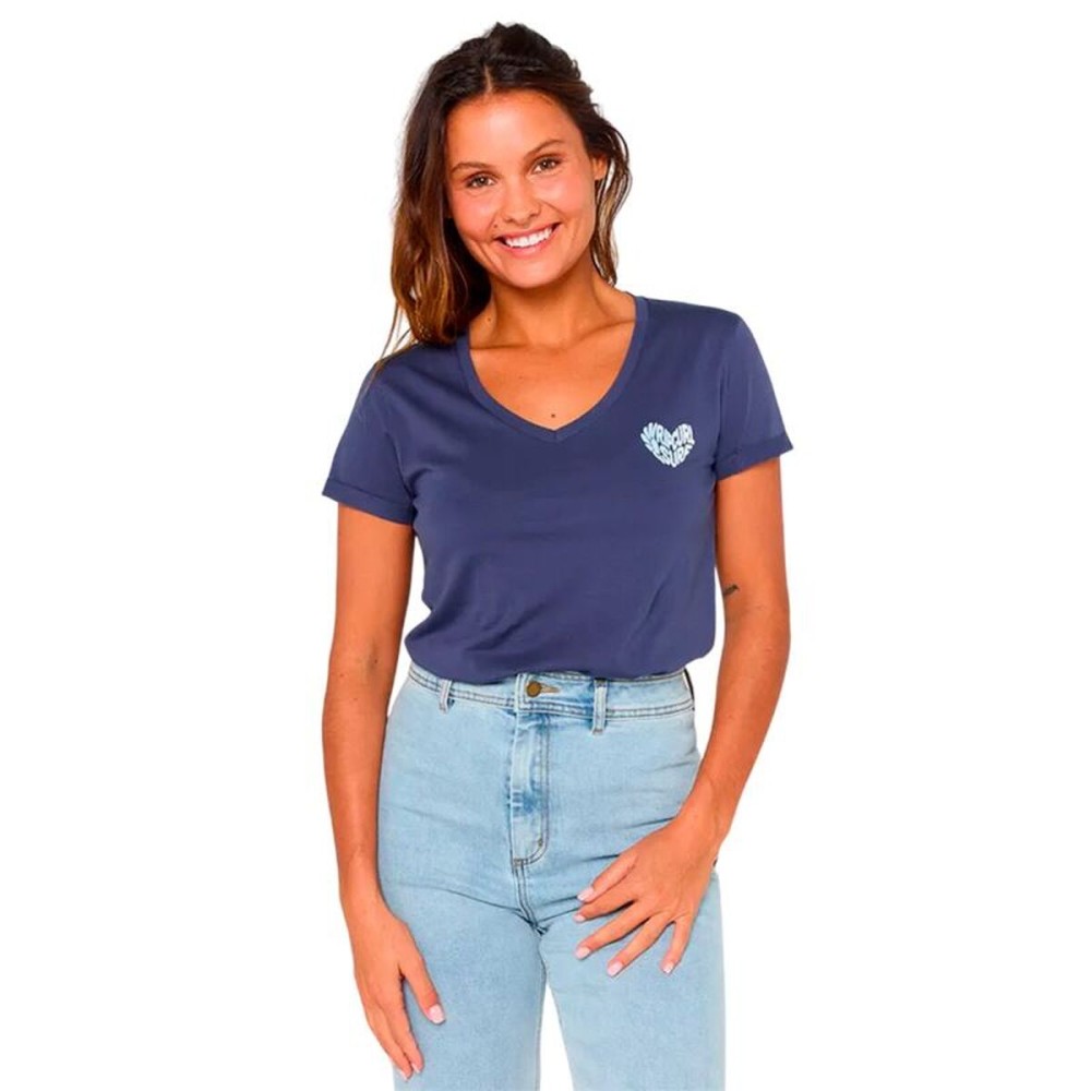 Tricou cu Mânecă Scurtă Femei Rip Curl Heart V Neck Tee Albastru