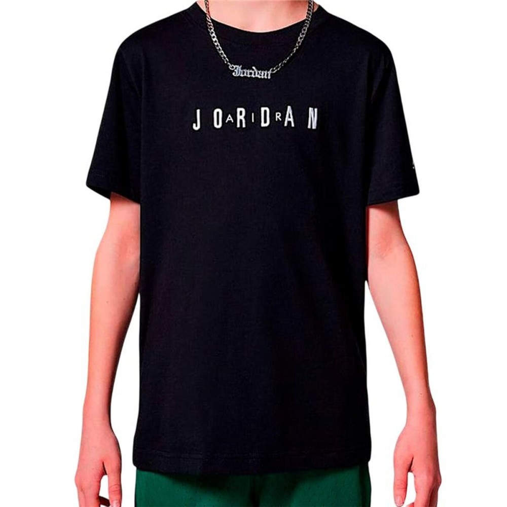 Tricou cu Mânecă Scurtă pentru Copii Jordan Mj Wordmark Emb Crew Negru