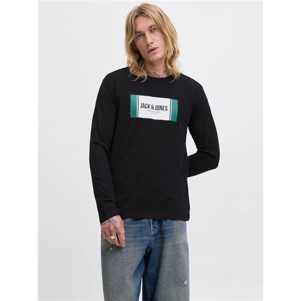 Tricou cu Mânecă Lungă Bărbați Jack & Jones Jjhayato Ls Crew Negru