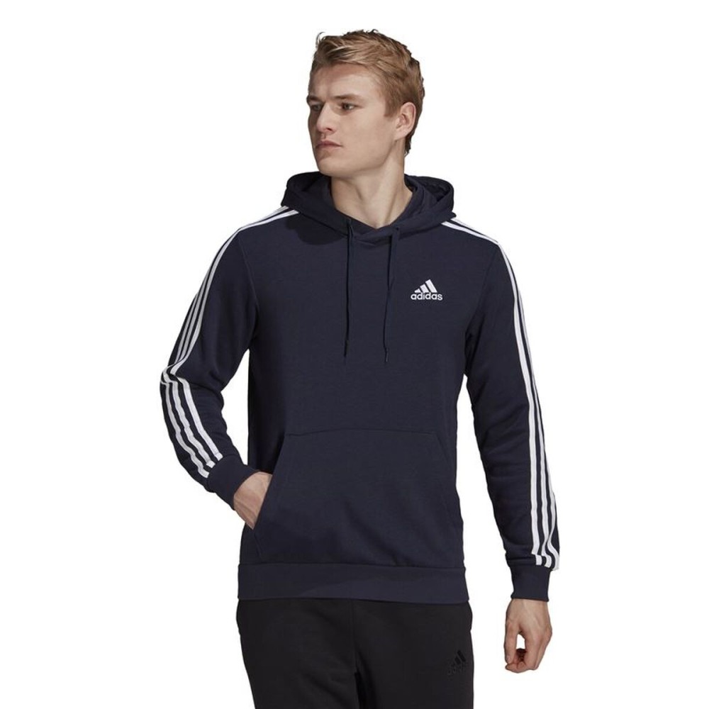 Hanorac cu Glugă Bărbați Adidas Essentials 3 Bandas Albastru închis