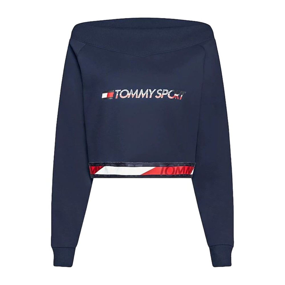 Hanorac fără Glugă Femei Tommy Hilfiger Crop V Neck Albastru închis