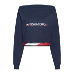 Hanorac fără Glugă Femei Tommy Hilfiger Crop V Neck Albastru închis