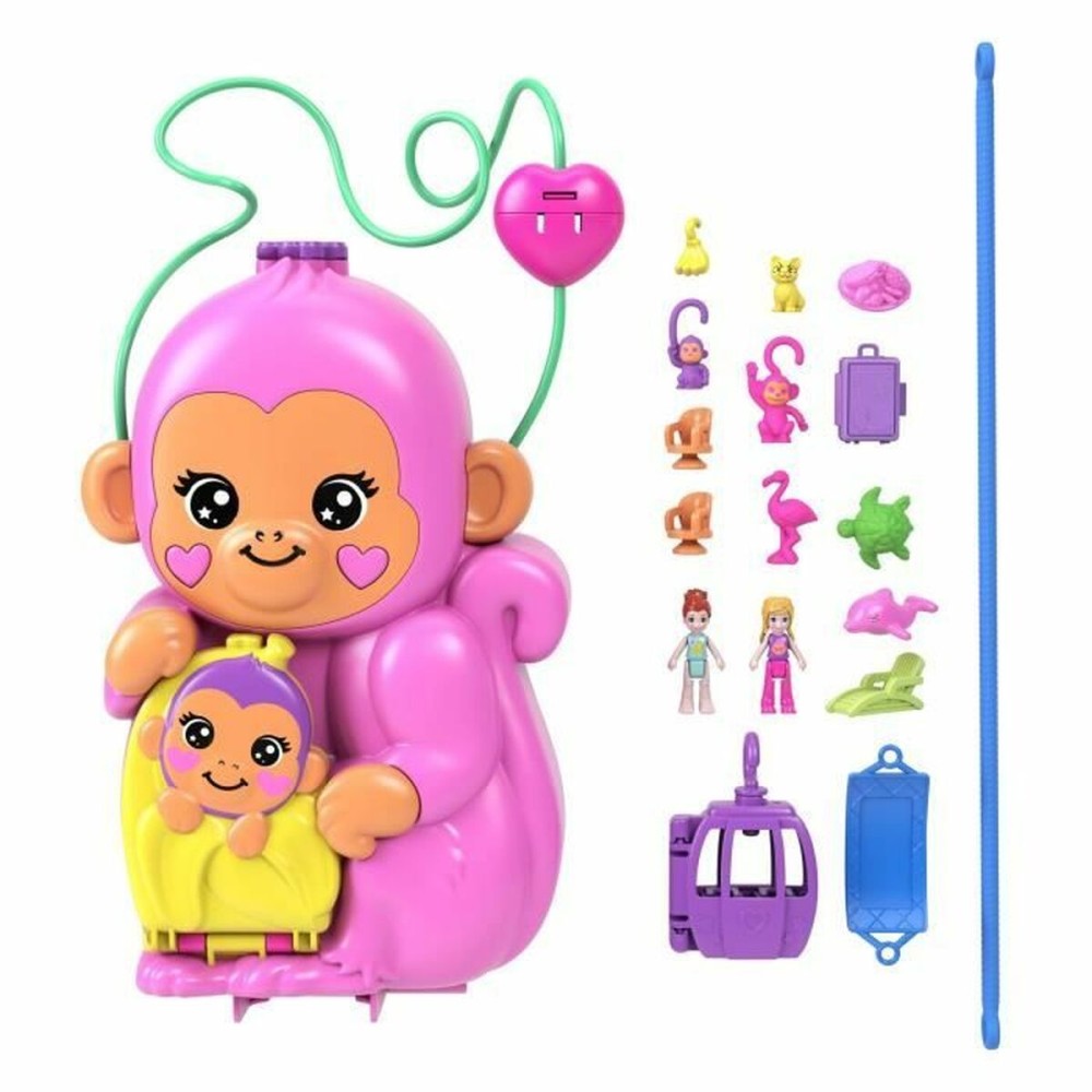 Păpușă bebeluș cu accesorii Polly Pocket Mommy Monkey and Baby