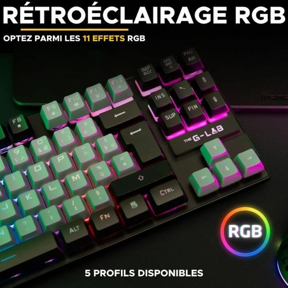 Tastatură The G-Lab KEYZ CAESIUM Negru Gri Azerty Franceză