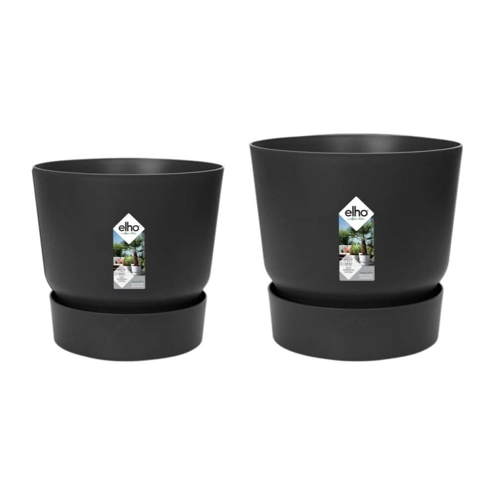 Set de ghivece Elho Negru Plastic Rotund 2 Piese