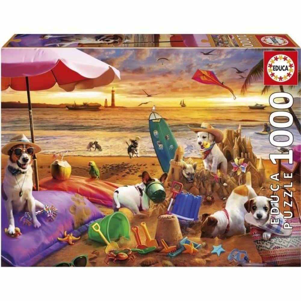 Puzzle Educa Perros jugando en la playa 1000 Piese