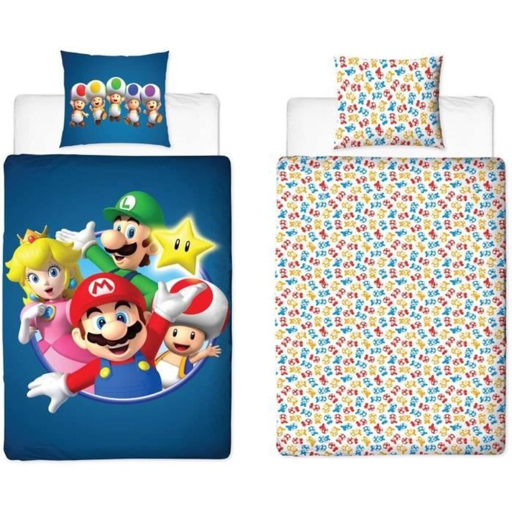 Set husă de pătură Mario Bros 25 x 4 x 30 cm Albastru Pat 140 2 Piese