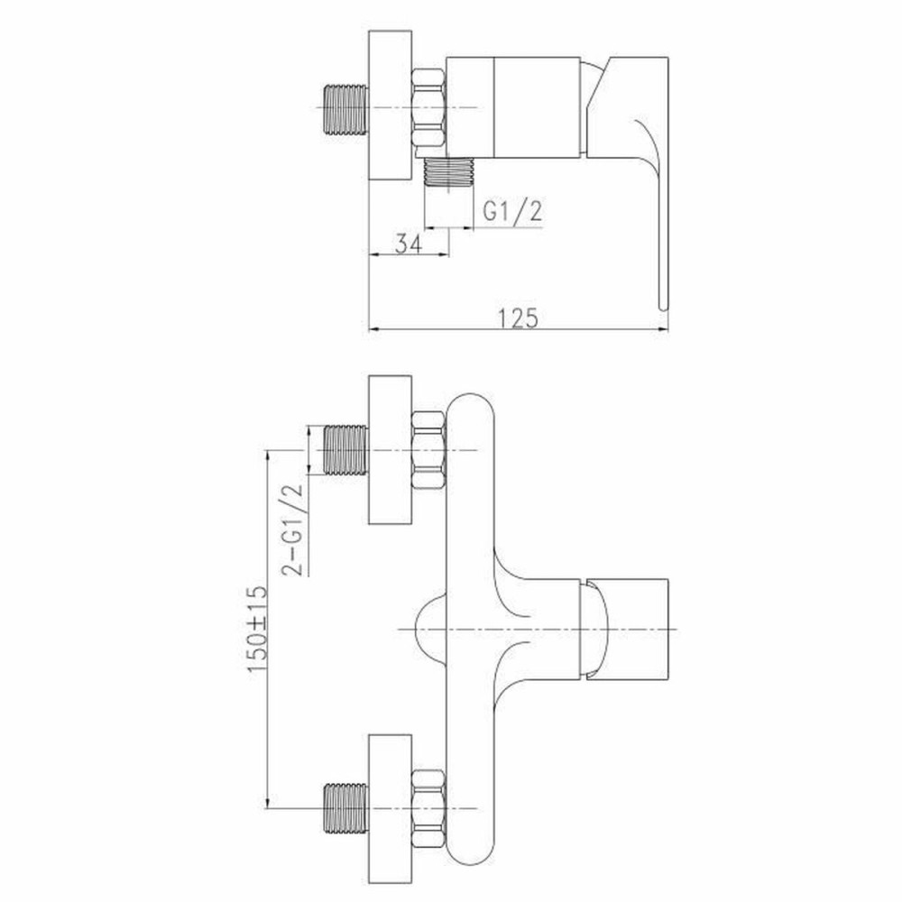 Baterie Monocomandă pentru duș Rousseau Northern Gri Metal 150 cm 150 mm 13 x 10 x 21 cm