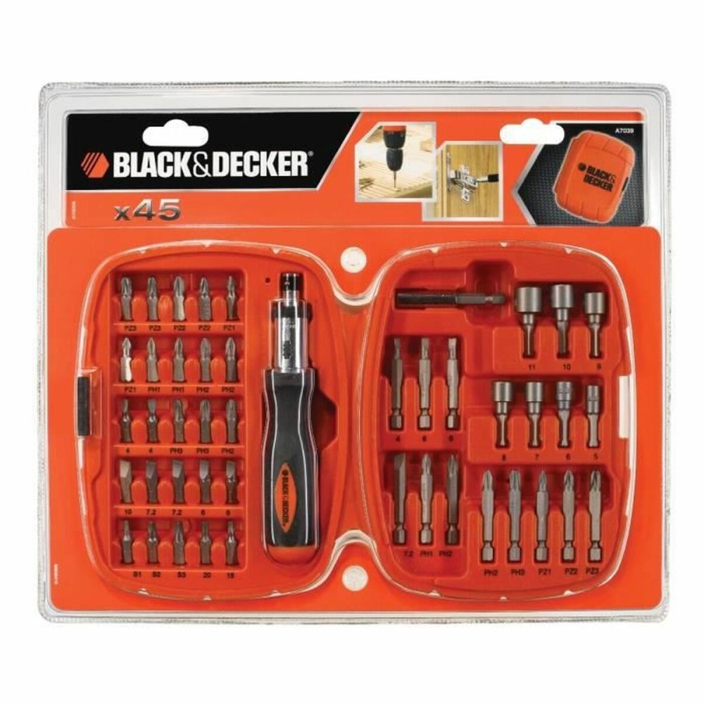 Set de biți cu șurubelniță Black & Decker A7039 -XJ 45 Piese Hex Phillips Pozidriv Torx