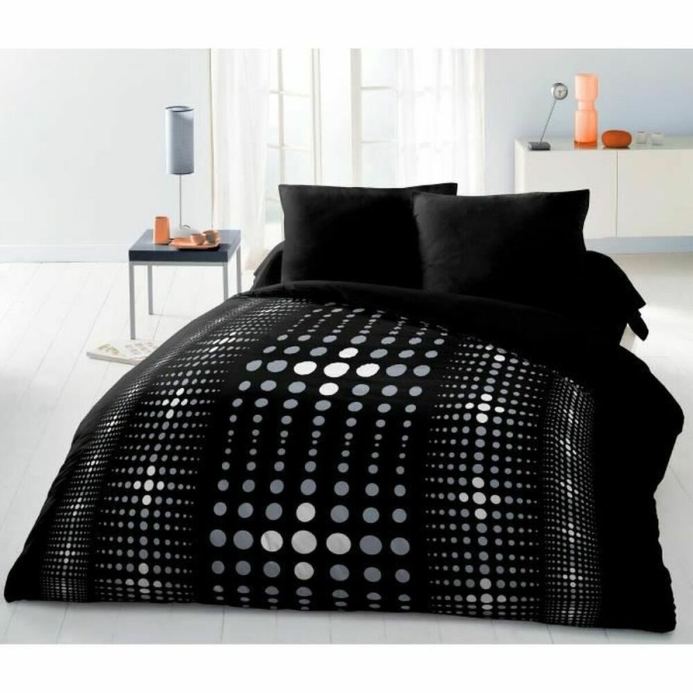 Set husă de pătură HOME LINGE PASSION Steevy Negru Gri Pat dublu 220 x 240 cm