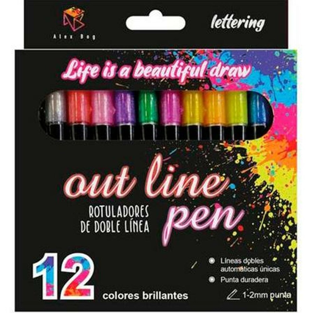 Set de Carioci Alex Bog Outliner Multicolor 12 Piese Plăcintă