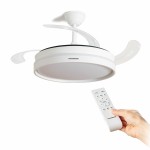 Ventilator de tavan cu lumină LED și 4 palete retractabile Keteez InnovaGoods Alb 72 W Ø49-104 cm