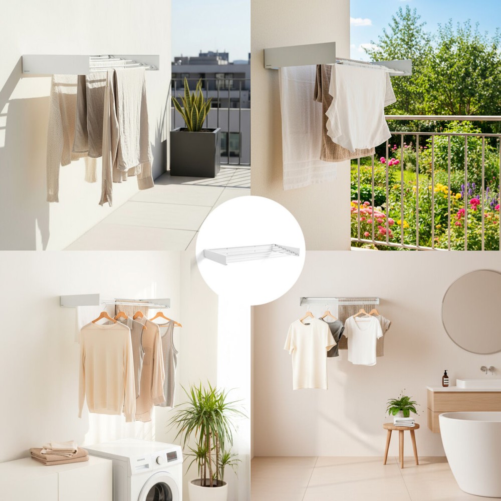 Uscător de rufe pliabil, extensibil și retractabil de perete Dryva 100 InnovaGoods