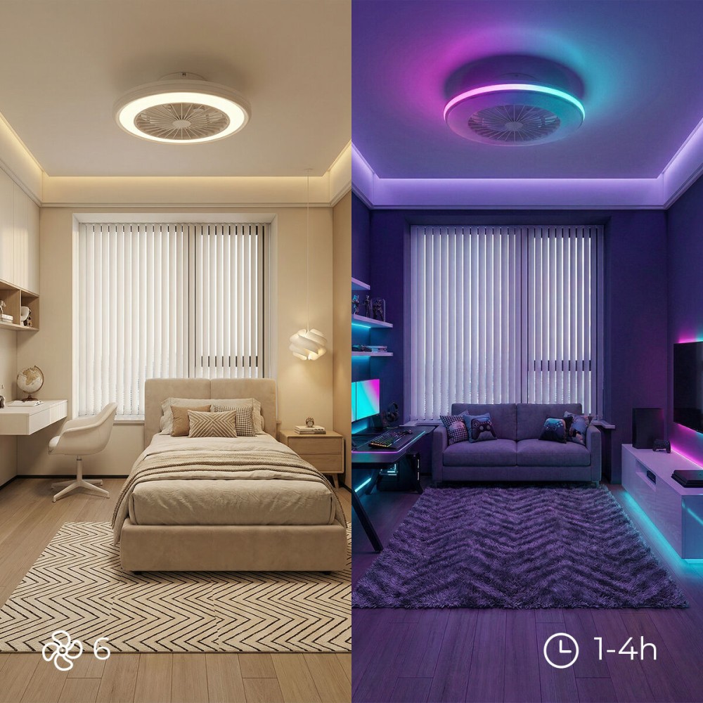 Ventilator de tavan cu lumină LED RGB, pale ascunse și telecomandă Nexory InnovaGoods