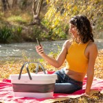 Coș de picnic pliabil cu capac tip masă InnovaGoods FOLDABLE CAMPING BASKET Plastic (Recondiționate B)
