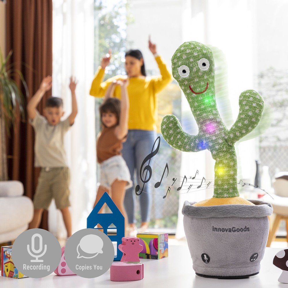 Cactus dansator și vorbitor reîncărcabil cu muzică și LED-uri multicolore Cacxi InnovaGoods Verde (Recondiționate A)