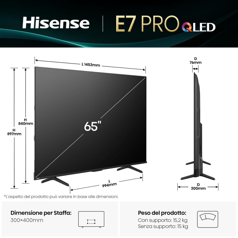 Smart TV Hisense 65E7Q PRO 4K Ultra HD 65" LED HDR D-LED QLED (Recondiționate D)