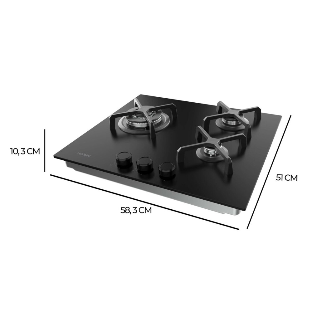 Plită pe gaz Cecotec Bolero Squad G 3400S 3 arzătoare 6200W Nano Glass fontă neagră