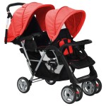 vidaXL Cărucior în tandem din oțel, roșu și negru vidaXL Cărucior în tandem din oțel, roșu și negru