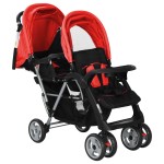 vidaXL Cărucior în tandem din oțel, roșu și negru vidaXL Cărucior în tandem din oțel, roșu și negru