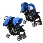 vidaXL Cărucior în tandem, albastru și negru, oțel vidaXL Cărucior în tandem, albastru și negru, oțel