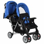 vidaXL Cărucior în tandem, albastru și negru, oțel vidaXL Cărucior în tandem, albastru și negru, oțel