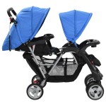 vidaXL Cărucior în tandem, albastru și negru, oțel vidaXL Cărucior în tandem, albastru și negru, oțel