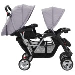 vidaXL Cărucior în tandem, gri și negru, oțel vidaXL Cărucior în tandem, gri și negru, oțel