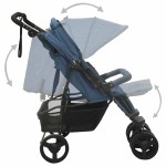 vidaXL Cărucior dublu, bleumarin, oțel vidaXL Cărucior dublu, bleumarin, oțel