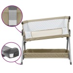 vidaXL Pat pentru copii cu saltea, gri taupe, pânză textil vidaXL Pat pentru copii cu saltea, gri taupe, pânză textil
